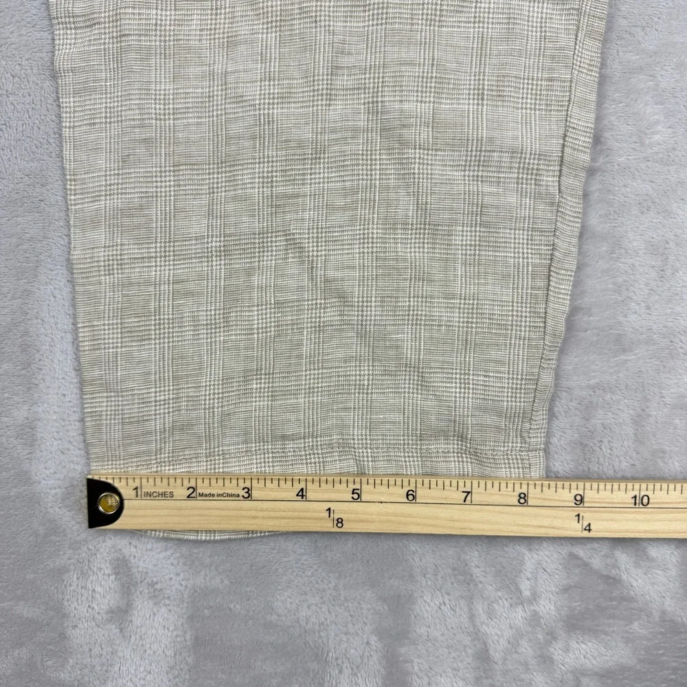 VTG J.Crew Linen Pants Men 34x30 Fit 36x28.5 Beige Tan Glen Plaid Oarsman Preppy - Picture 11 of 13